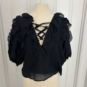 Elegant Black Ruffled Women's Top